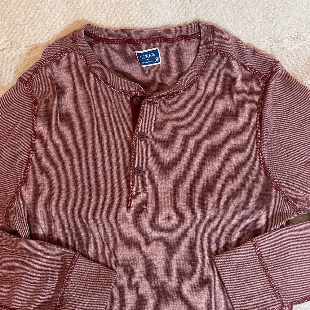 J. Crew Men’s 1/4 Button Long Sleeve Tee Red Stripe